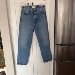 A Goldie Classic Blue Women's high rise straight  Jeans with button closure